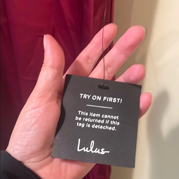 Womens New Lulu's Distinctive Charm Burgundy Satin Asymmetrical Midi Dress - Picture 5 of 9